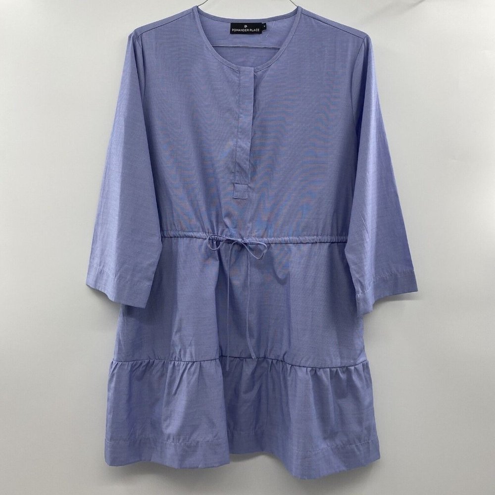 Pomander Place Tuckernuck Women's Chambray Lucy Dress Blue Tier Tie Waist Mini M - Picture 2 of 12